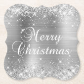 Glittery Silver Foil Frohe Weihnachten Untersetzer (Vorderseite)