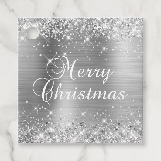 Glittery Silver Foil Frohe Weihnachtsgeschenk Geschenkanhänger (Vorderseite)
