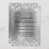 Glittery Silver Foil Geburtstagsfeier Einladung (Vorne/Hinten)