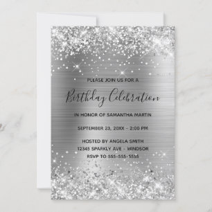 Glittery Silver Foil Geburtstagsfeier Einladung