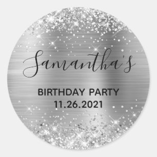 Glittery Silver Foil Geburtstagsparty Runder Aufkleber