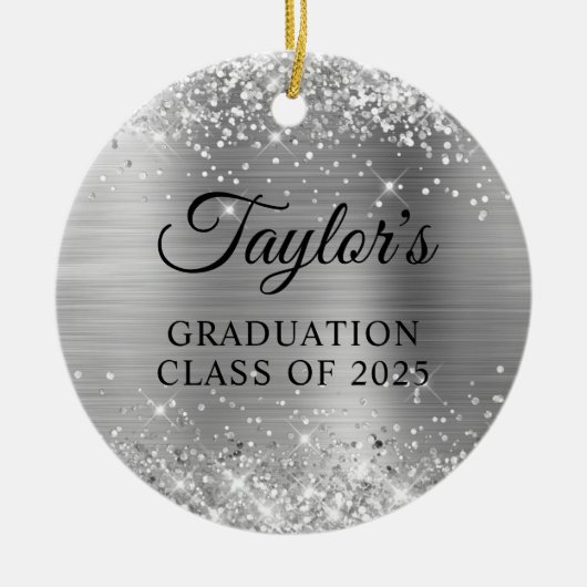 Glittery Silver Foil Graduation Keramik Ornament (Vorne)