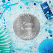 Glittery Silver Foil Happy Birthday Pappteller (Party)