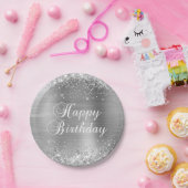 Glittery Silver Foil Happy Birthday Pappteller (Party)