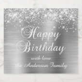 Glittery Silver Foil Happy Birthday Schaumweinetikett (Einzelnes Label)