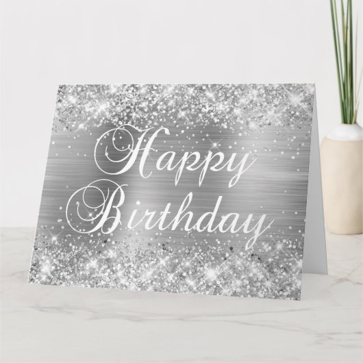 Glittery Silver Foil Happy Birthday von Group Karte (Vorderseite)