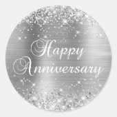 Glittery Silver Foil Happy Jubiläum Runder Aufkleber (Vorderseite)