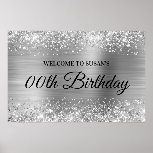 Glittery Silver Foil jedes Alter Geburtstag Willko Poster (Vorne)
