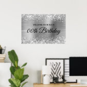Glittery Silver Foil jedes Alter Geburtstag Willko Poster (Heimbüro)
