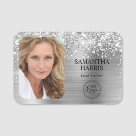 Glittery Silver Foil Logo und Foto Namensschild