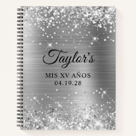 Glittery Silver Foil Mis XV Anos Guest Notizblock