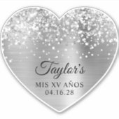 Glittery Silver Foil Mis XV Años Herzform Aufkleber (Vorderseite)
