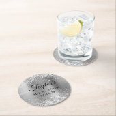 Glittery Silver Foil Mis XV Anos Runder Pappuntersetzer (Vor Ort)