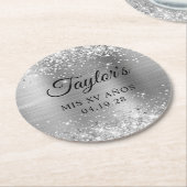 Glittery Silver Foil Mis XV Anos Runder Pappuntersetzer (Angewinkelt)