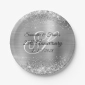 Glittery Silver Foil Mit Monogramm 25 Jahre Pappteller (Vorderseite)