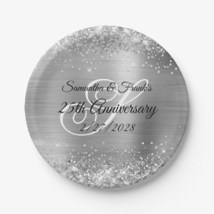 Glittery Silver Foil Mit Monogramm 25 Jahre Pappteller