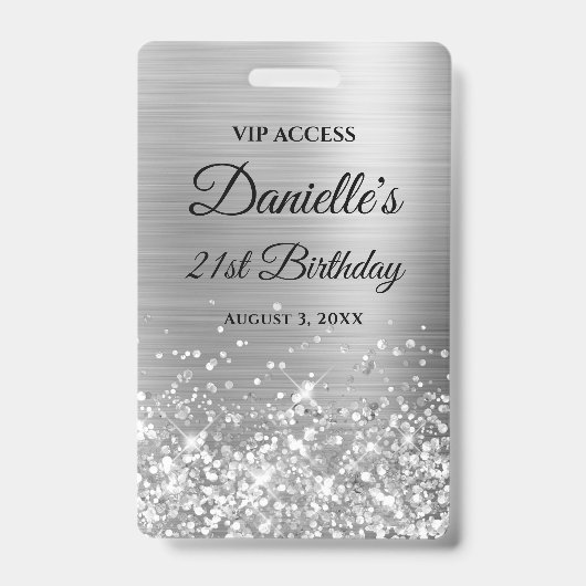 Glittery Silver Foil Modern 21. Geburtstag Ausweis (Vorderseite)