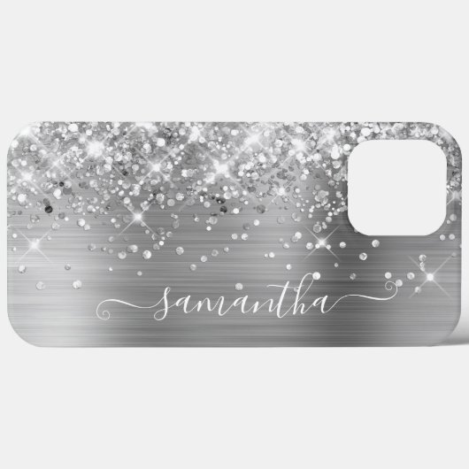 Glittery Silver Foil Modern Girl Signature Case-Mate iPhone Hülle (Rückseite (Horizontal))