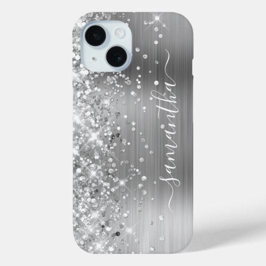 Glittery Silver Foil Modern Girl Signature Case-Mate iPhone Hülle (Rückseite)