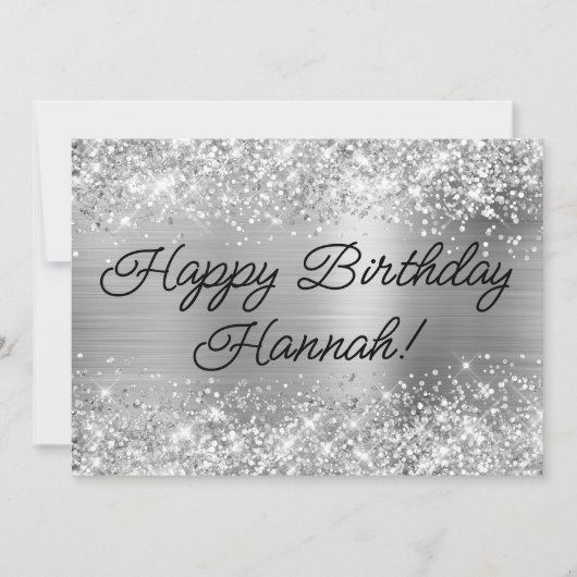 Glittery Silver Foil Modernes Glück Geburtstag Karte (Vorderseite)