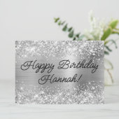 Glittery Silver Foil Modernes Glück Geburtstag Karte (Stehend Vorderseite)