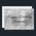 Glittery Silver Foil Modernes Glück Geburtstag Karte<br><div class="desc">Horizontal formatiert Girly-Imitate funkelnd silber Glitzer auf einem Imitat silbergraue gebürstete Metall Stil Ober-Folie Digital-Kunst Grafik. Sie können die moderne dekorative monoline Kalligraphie Schriftart Stil,  Farbe und Größe in diesem Design anpassen. Diese Grußkarte hat eine Download-Version ideal für Social Media.</div>