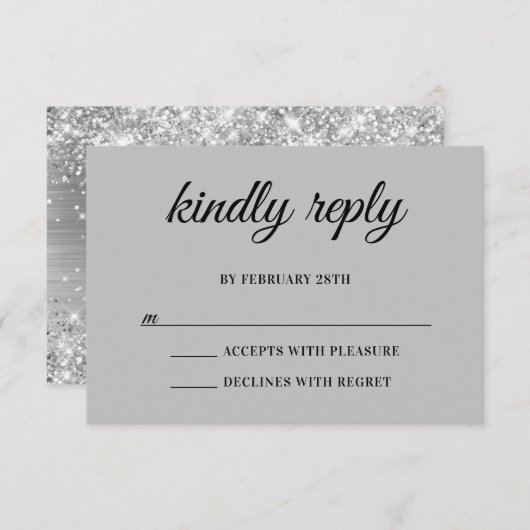 Glittery Silver Foil Monogram Kindly Antwort Hochz (Vorne/Hinten)