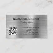 Glittery Silver Foil Monogram QR Code Visitenkarte (Rückseite)