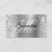 Glittery Silver Foil Monogram QR Code Visitenkarte (Vorderseite)