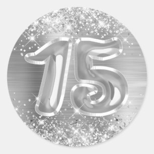 Glittery Silver Foil Number 15 Birthday Runder Aufkleber
