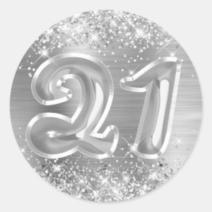 Glittery Silver Foil Number 21 Birthday Runder Aufkleber