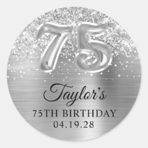 Glittery Silver Foil Number 75 Birthday Runder Aufkleber