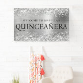Glittery Silver Foil Quinceanera All Caps Willkomm Banner (Insitu)