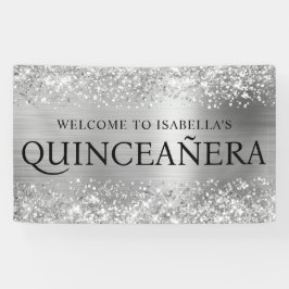 Glittery Silver Foil Quinceanera All Caps Willkomm Banner