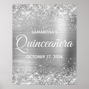 Glittery Silver Foil Quinceañera Willkommen Poster