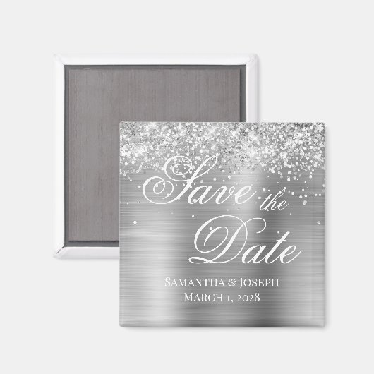 Glittery Silver Foil Save the Date Magnet (Vorderseite/Rückseite)