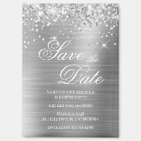 Glittery Silver Foil Save the Date