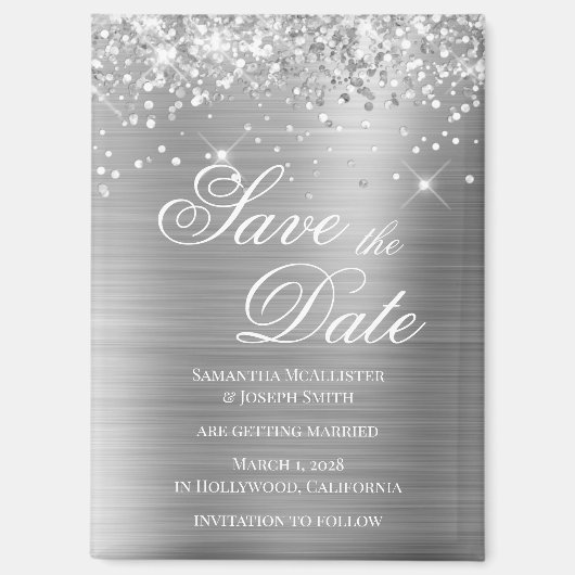 Glittery Silver Foil Save the Date Magnet (Vorderseite)