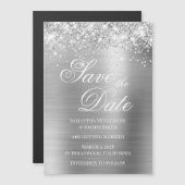 Glittery Silver Foil Save the Date Magneteinladung (Vorne/Hinten)