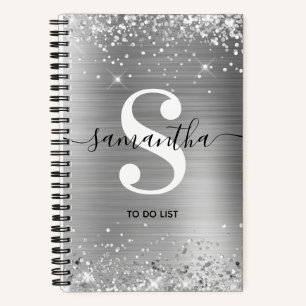Glittery Silver Foil Signature Monogram To Do List Notizblock