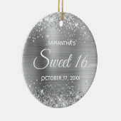 Glittery Silver Foil Sweet 16 Birthday Keramik Ornament (Rechts)