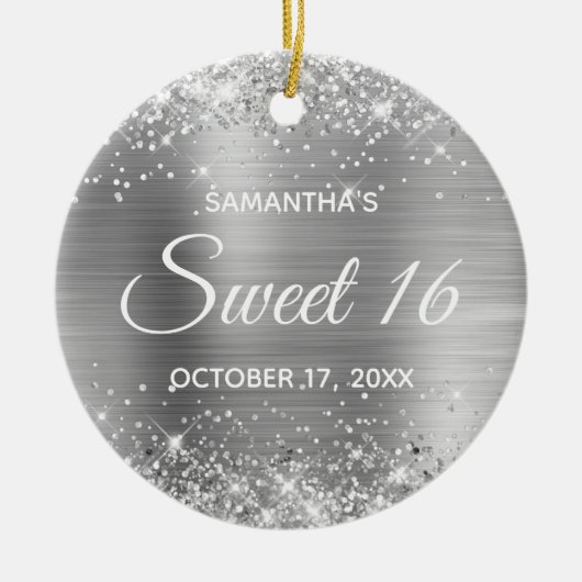 Glittery Silver Foil Sweet 16 Birthday Keramik Ornament (Vorne)