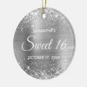 Glittery Silver Foil Sweet 16 Birthday Keramik Ornament (Links)