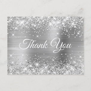 Glittery Silver Foil Sweet 16 Danke Postkarte