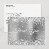 Glittery Silver Foil Sweet 16 Danke Postkarte (Vorne/Hinten)