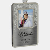 Glittery Silver Foil Sweet 16 Foto Rahmen-Ornament Silber (Rechts)