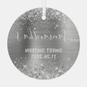 Glittery Silver Foil Sweet 16 Ornament Aus Glas (Rückseite)