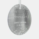Glittery Silver Foil Sweet 16 Ornament Aus Glas (Vorderseite Rechts)