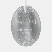 Glittery Silver Foil Sweet 16 Ornament Aus Glas (Vorderseite links)