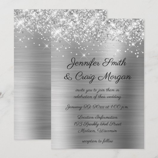 Glittery Silver Foil Wedding Einladung (Vorne/Hinten)